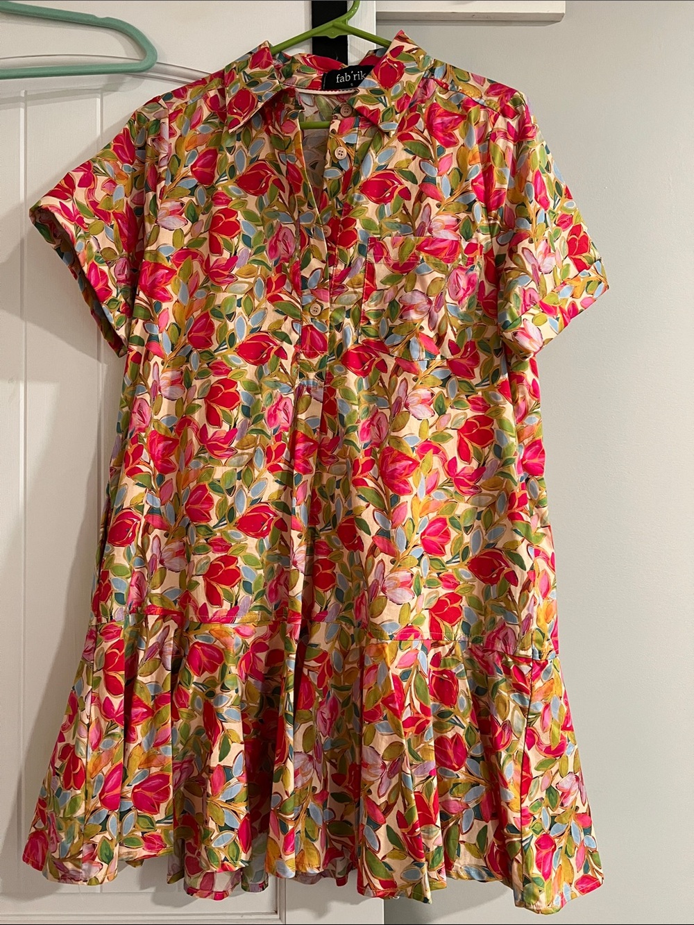 fab'rik Pink & Green Floral Button-Front Girls' Dress